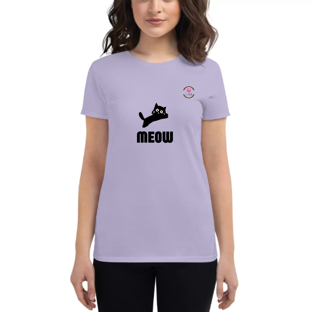 Womens Round Neck T shirt MEOW WITH a Flex