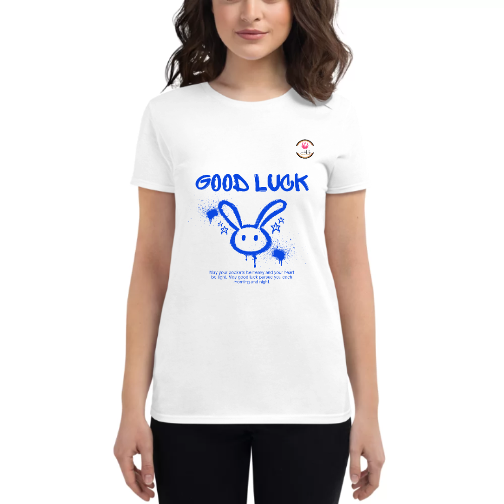Womens Round Neck T shirt Goof Luck Bunny