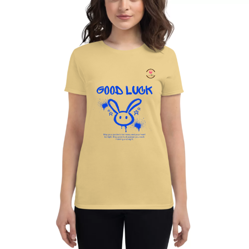 Womens Round Neck T shirt Goof Luck Bunny