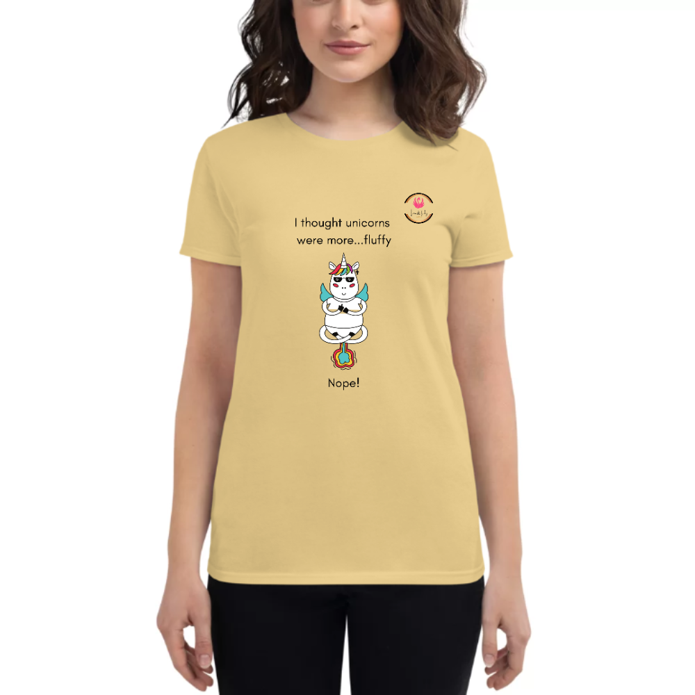 Womens Round Neck T shirt Imagine a Fluffy UNIcorns