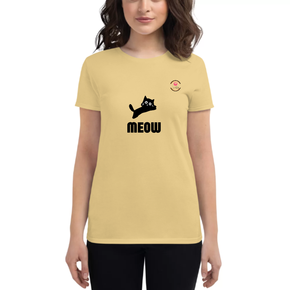 Womens Round Neck T shirt MEOW WITH a Flex