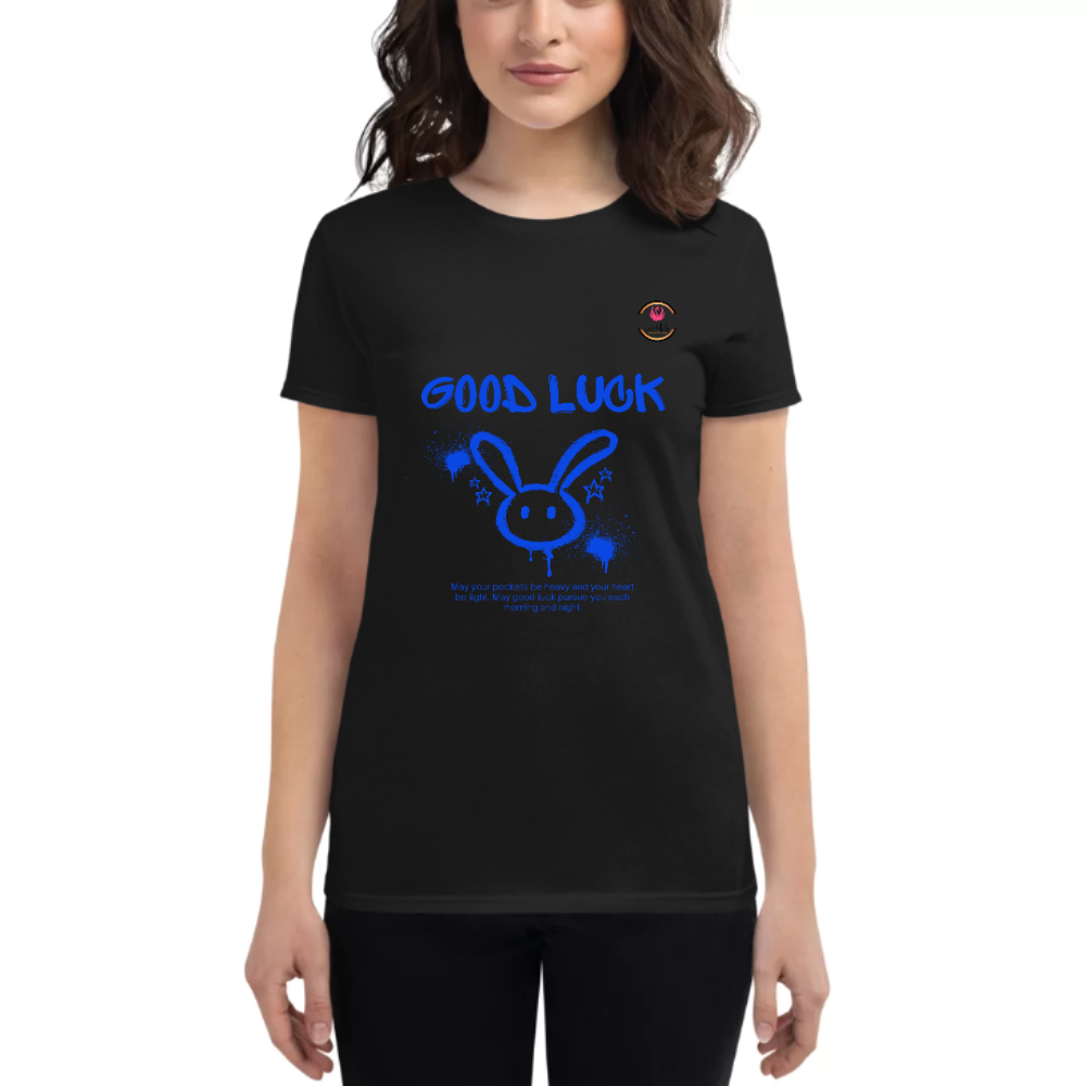 Womens Round Neck T shirt Goof Luck Bunny