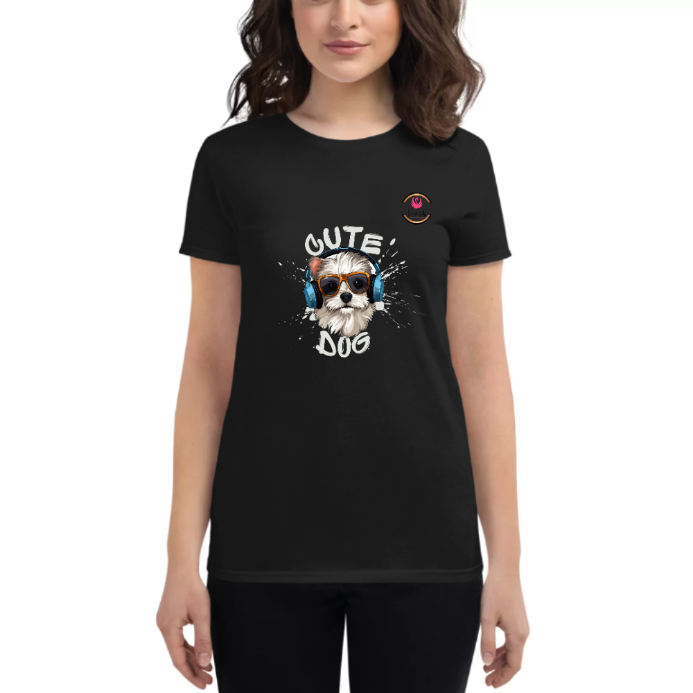 Womens Round Neck T shirt Cute Dog Design