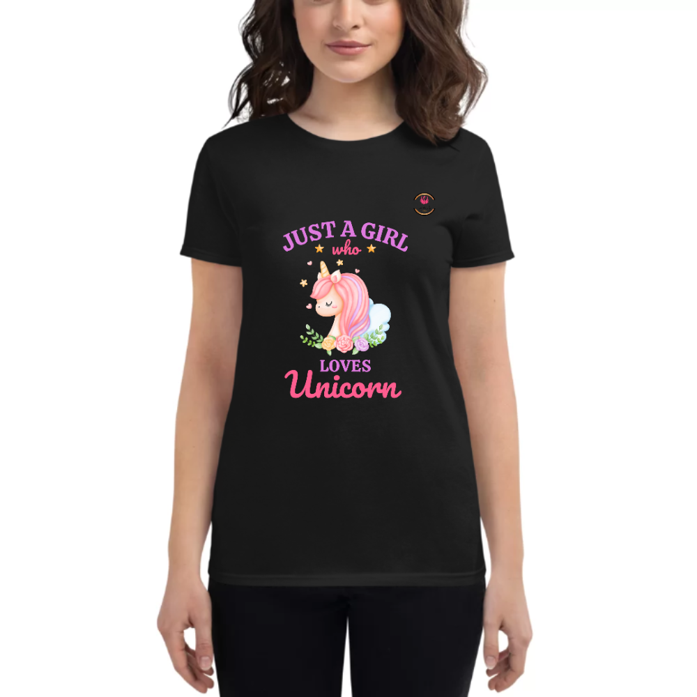 Womens Round Neck T shirt Unicorn Lover