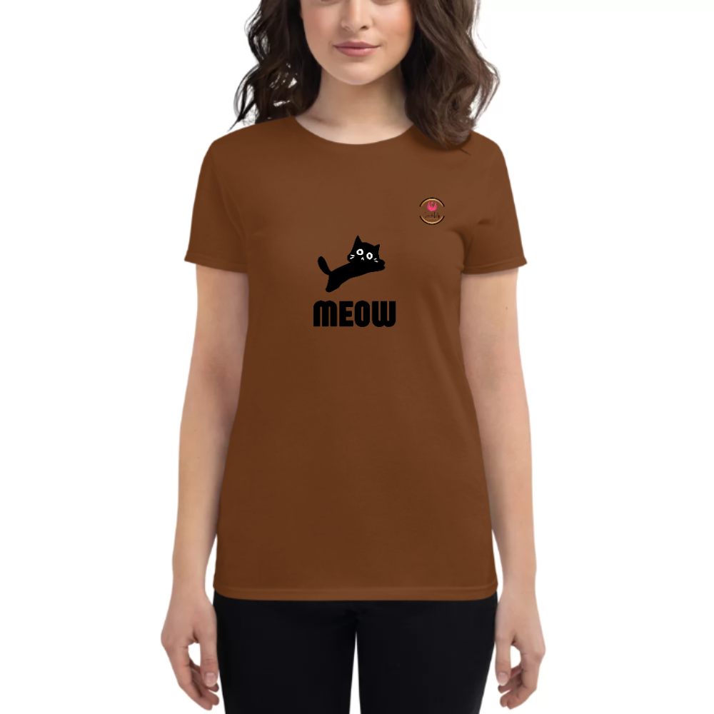 Womens Round Neck T shirt MEOW WITH a Flex