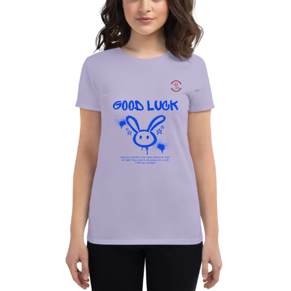 Womens Round Neck T shirt Goof Luck Bunny