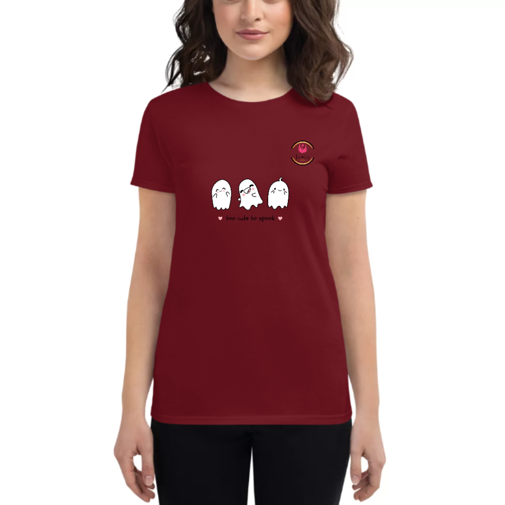 Womens Round Neck T shirt Too cute to Spook