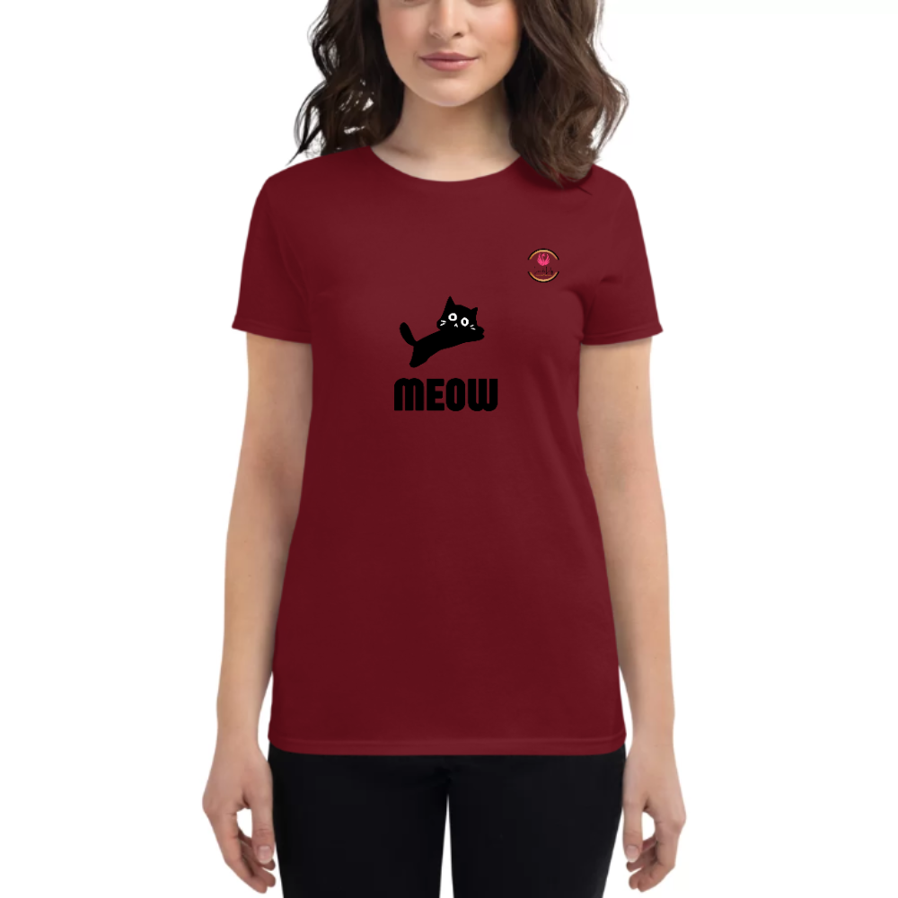 Womens Round Neck T shirt MEOW WITH a Flex