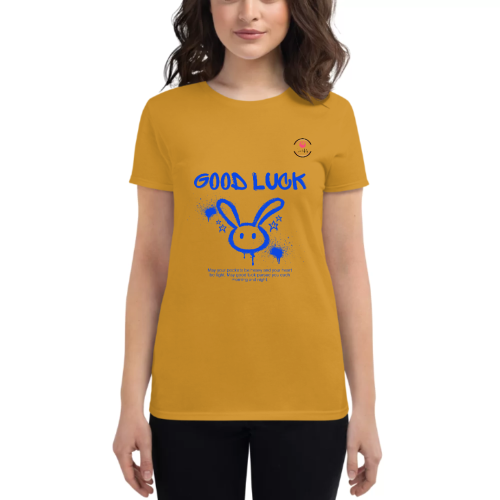 Womens Round Neck T shirt Goof Luck Bunny