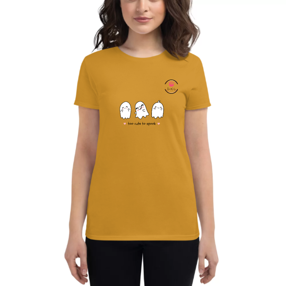 Womens Round Neck T shirt Too cute to Spook