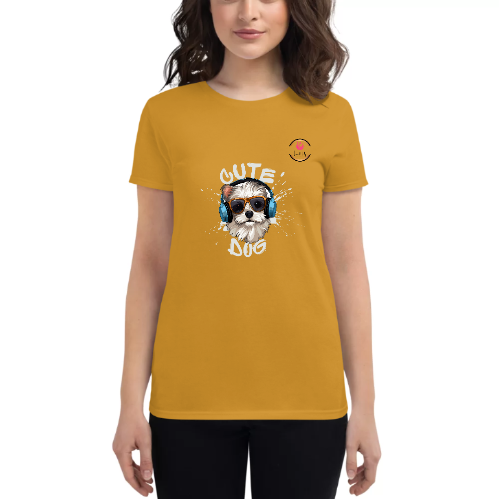 Womens Round Neck T shirt Cute Dog Design