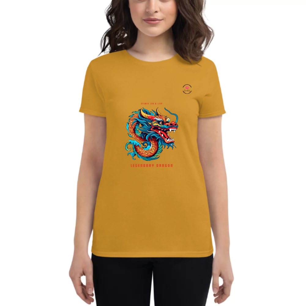 Womens Round Neck T shirt Dragon Fury