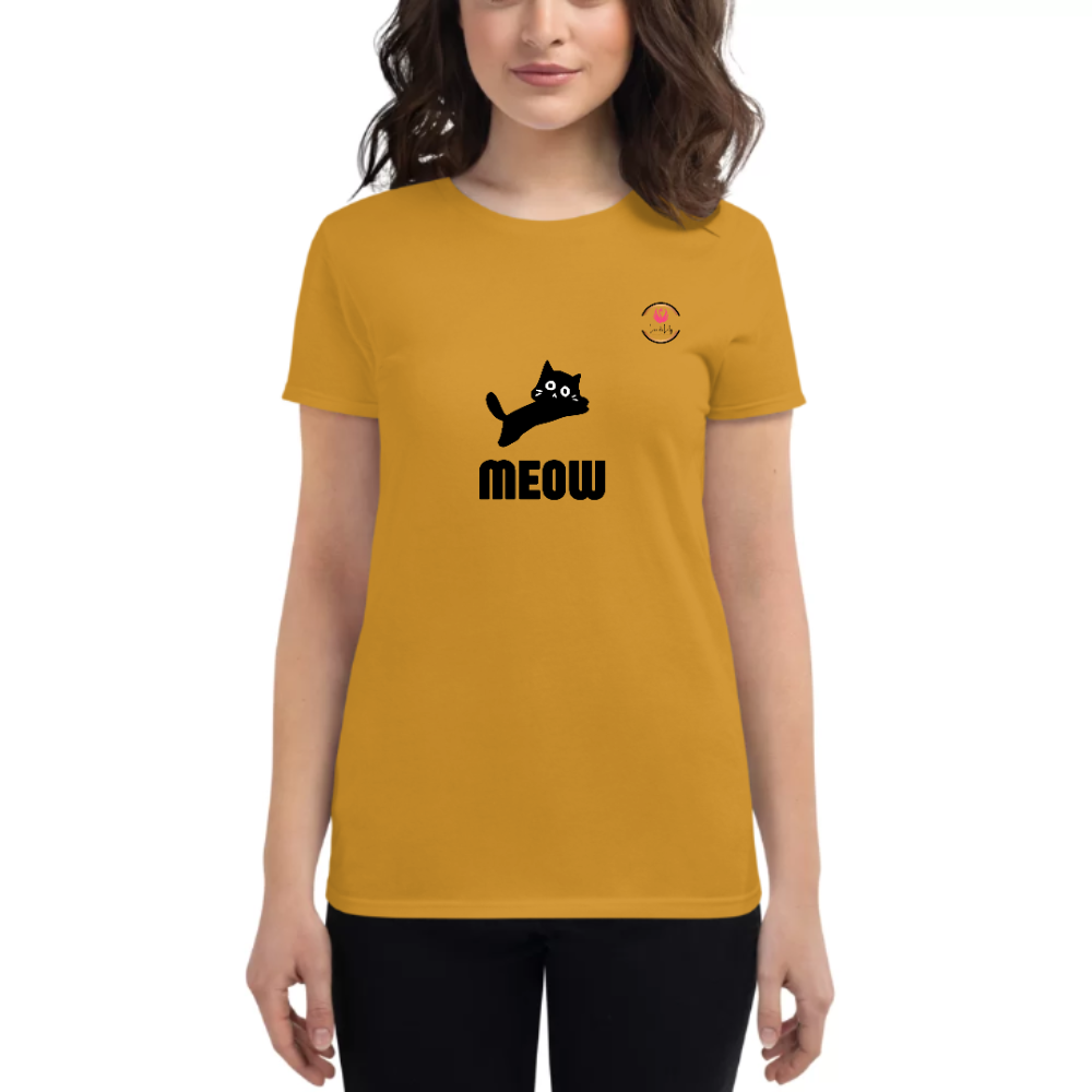 Womens Round Neck T shirt MEOW WITH a Flex