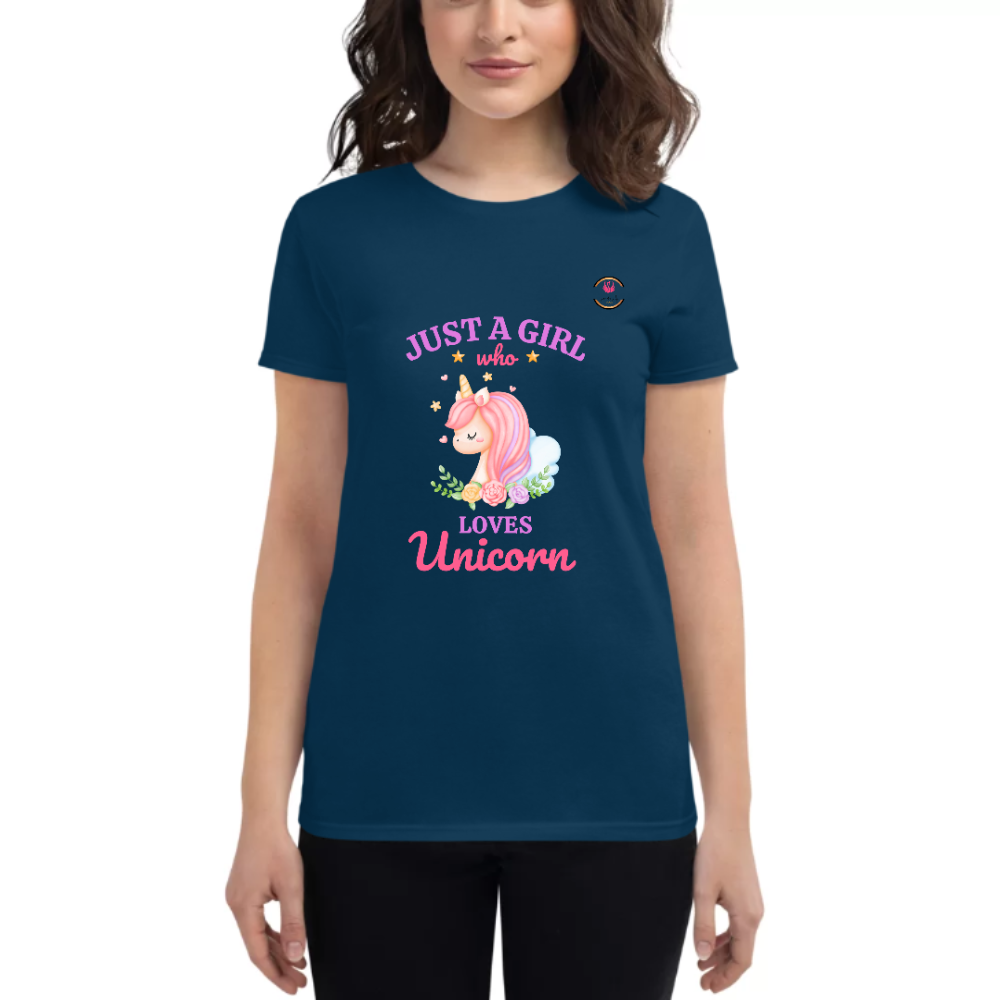 Womens Round Neck T shirt Unicorn Lover