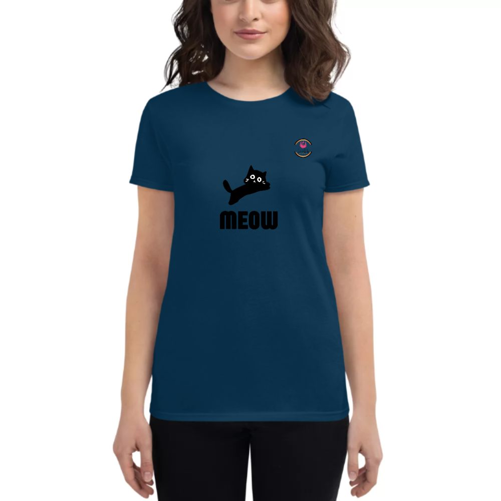 Womens Round Neck T shirt MEOW WITH a Flex