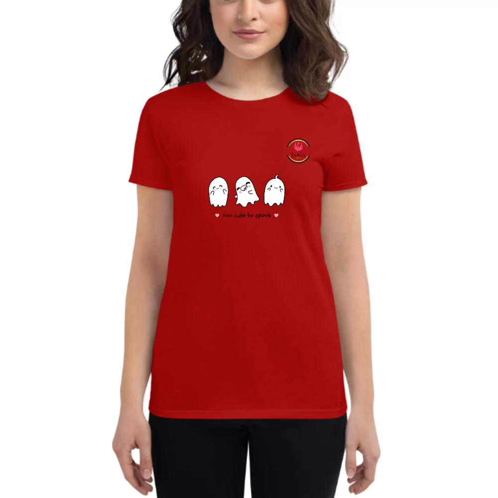 Womens Round Neck T shirt Too cute to Spook