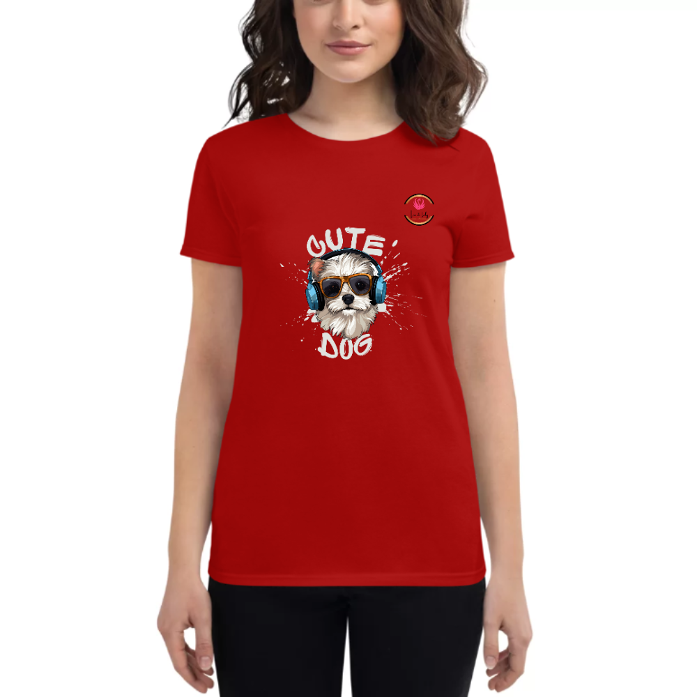 Womens Round Neck T shirt Cute Dog Design