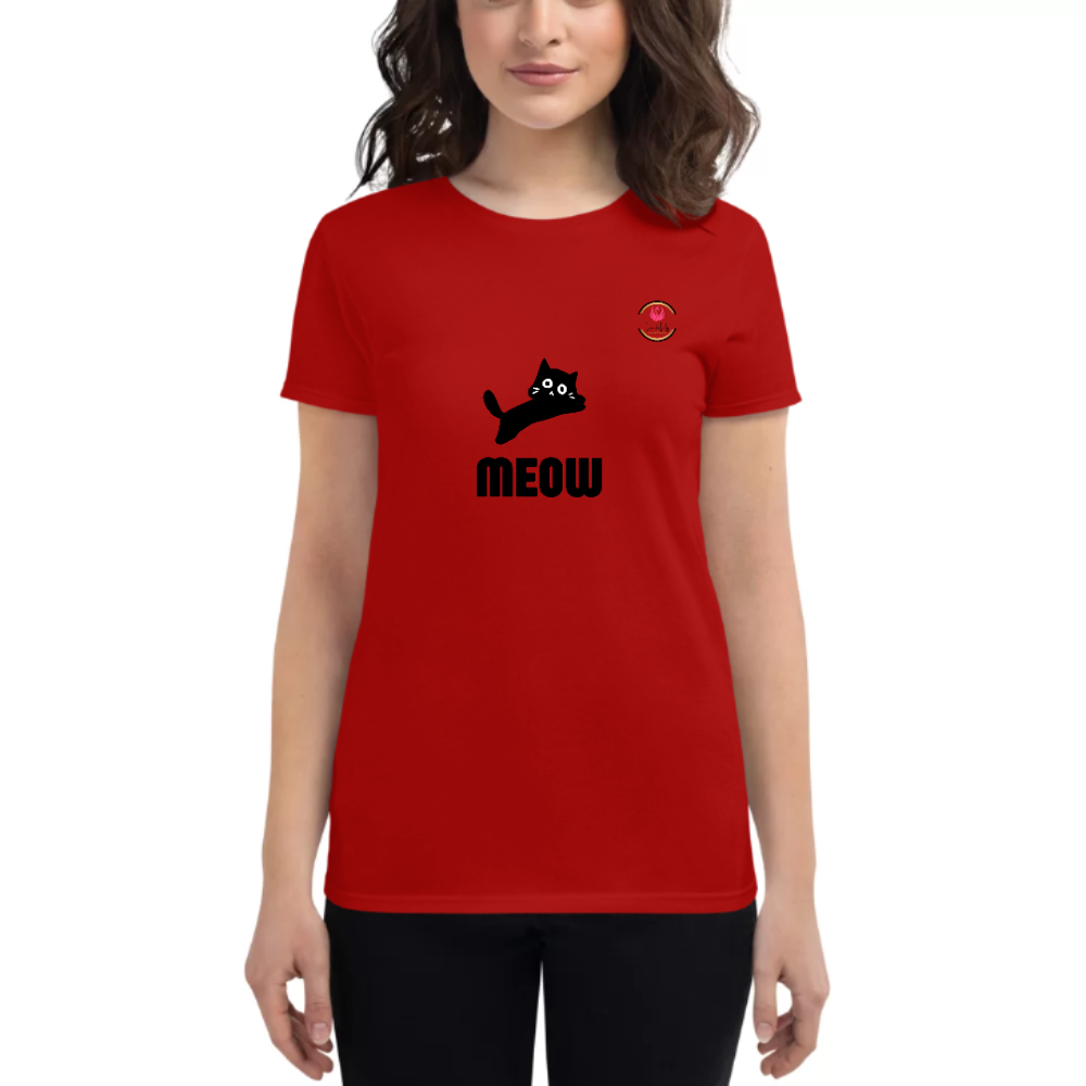 Womens Round Neck T shirt MEOW WITH a Flex