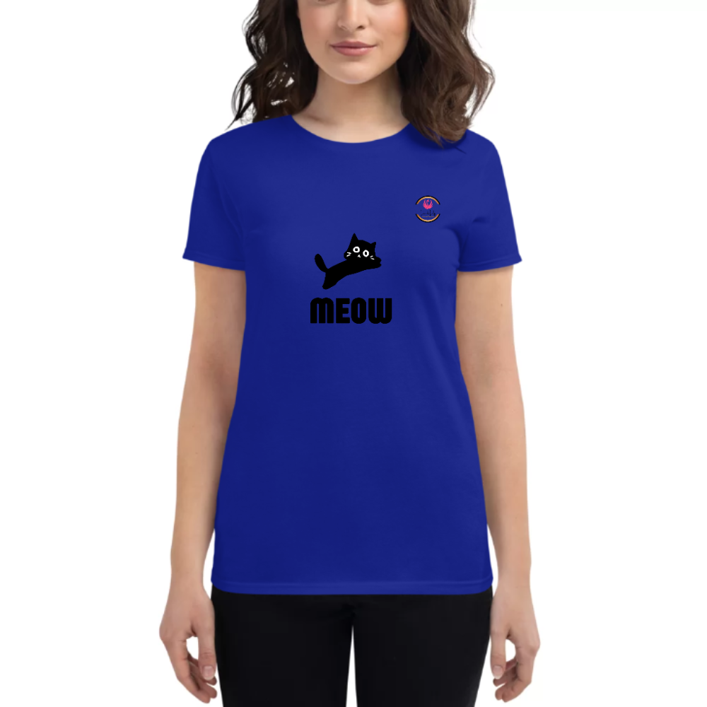 Womens Round Neck T shirt MEOW WITH a Flex