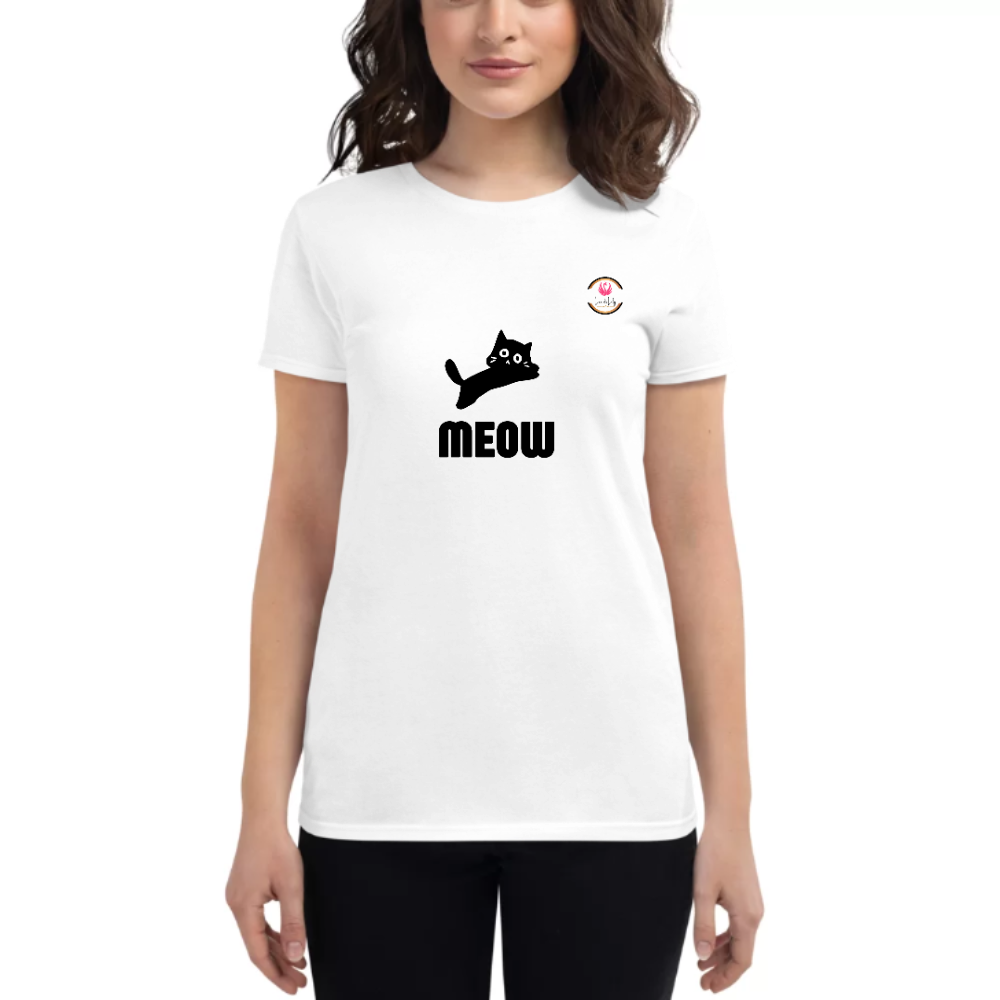 Womens Round Neck T shirt MEOW WITH a Flex